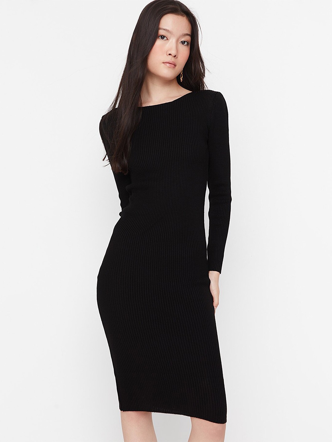 

Trendyol Women Black Solid Acrylic Sweater Dress