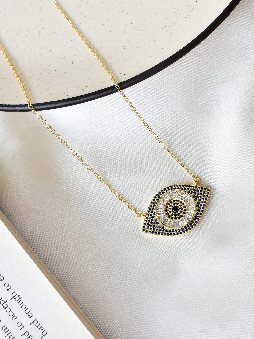

Klissaa Women Gold-Plated Crystal Studded Evil Eye Necklace, Green