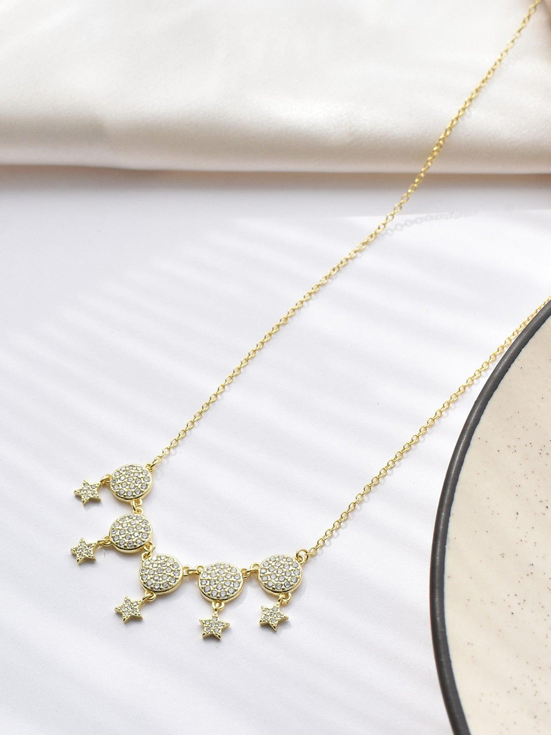 

Klissaa Gold-Toned & White Brass Gold-Plated Zircon Dangler Charm Necklace