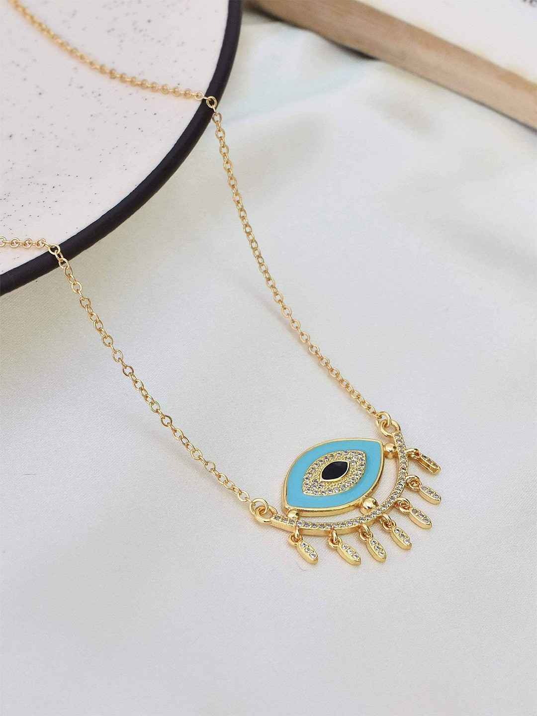 

Klissaa Woman Gold-Toned Blue Evil Eye Pendant with Gold-Plated Necklace