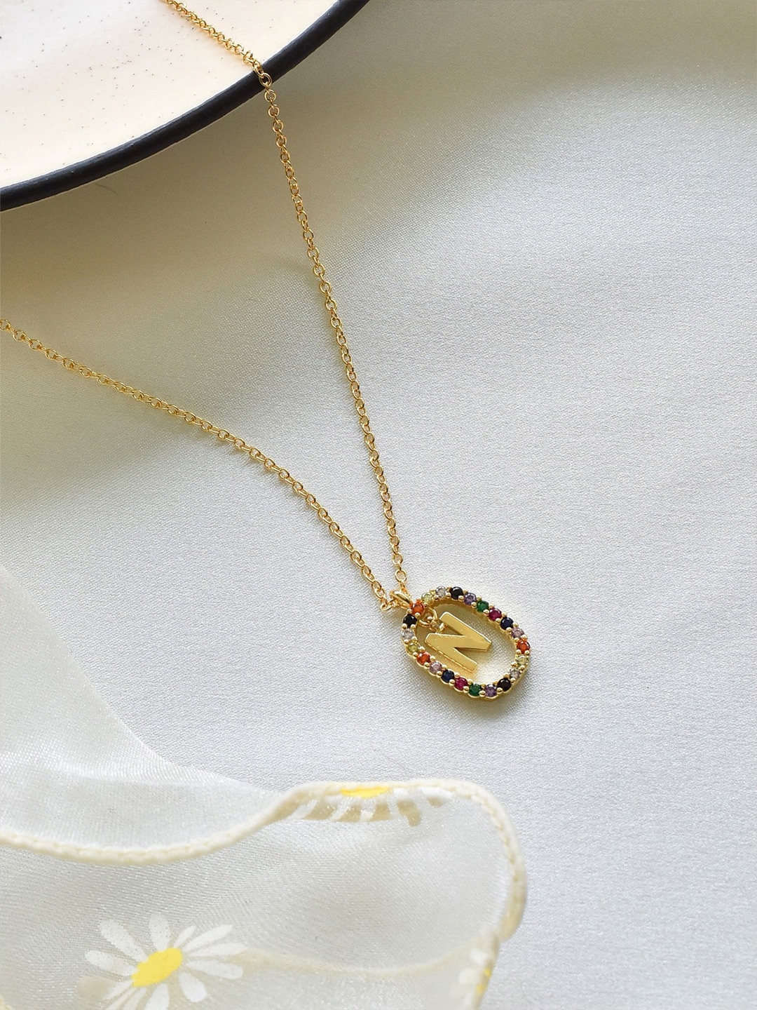 

Klissaa Gold-Plated & Purple Brass Gold-Plated N Letter Necklace