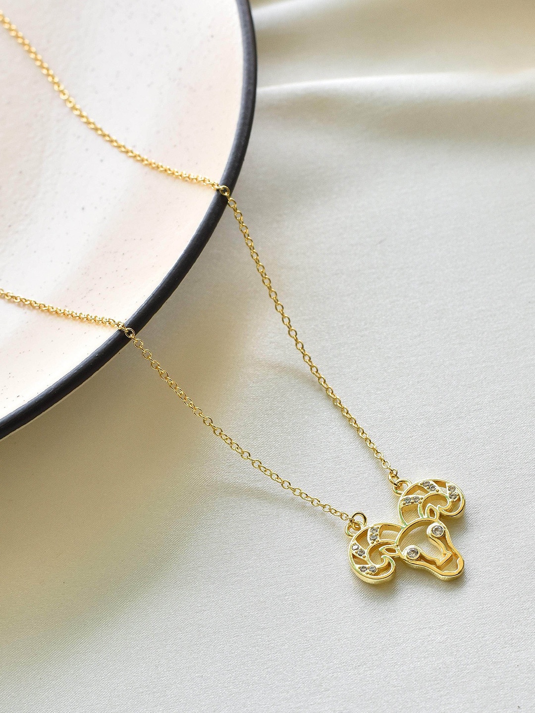 

Klissaa Gold-Toned & White Aries Zodiac Gold Plated Necklace