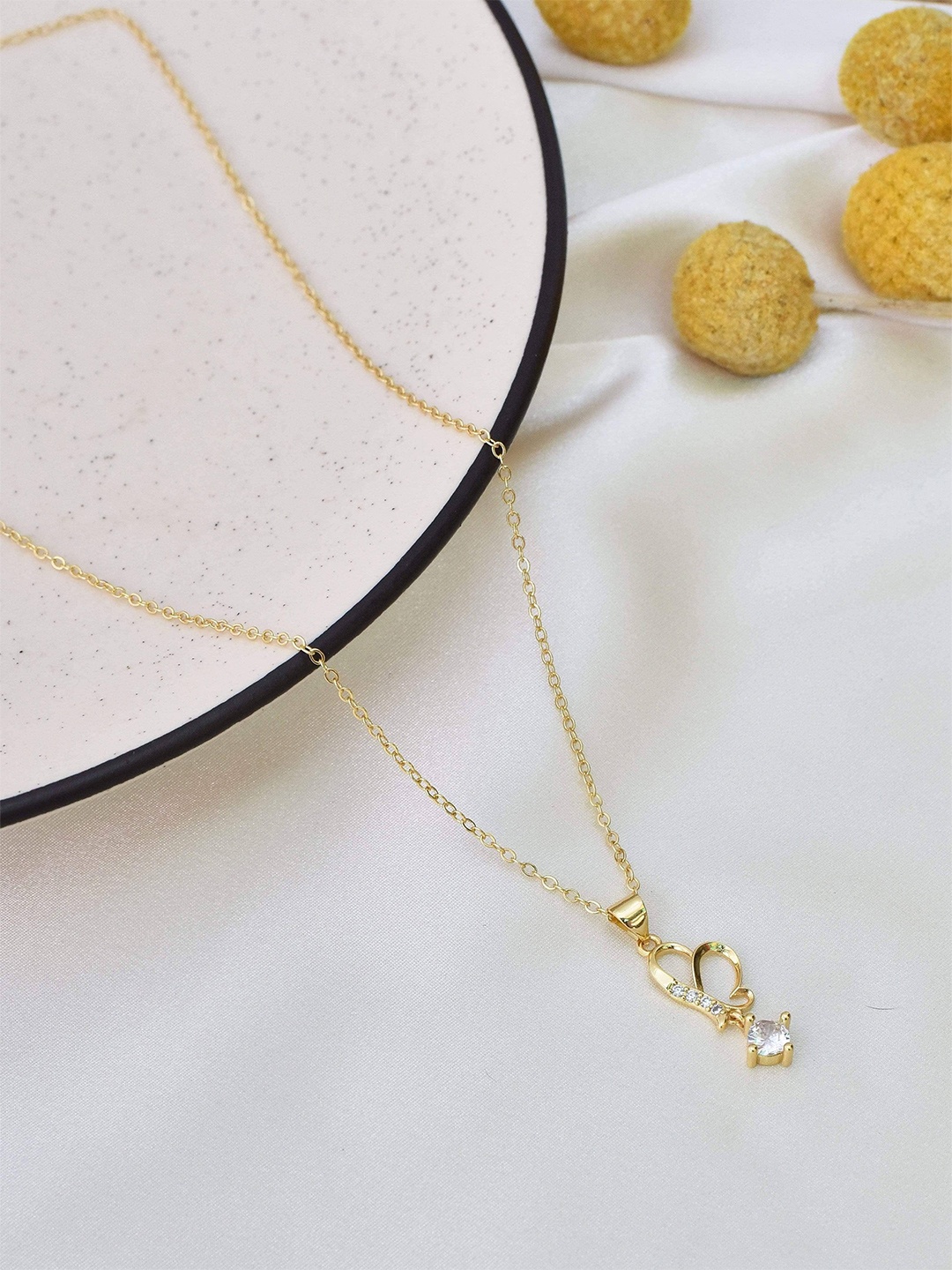 

Klissaa Gold-Toned & White Brass Gold-Plated Heart Pendant Necklace