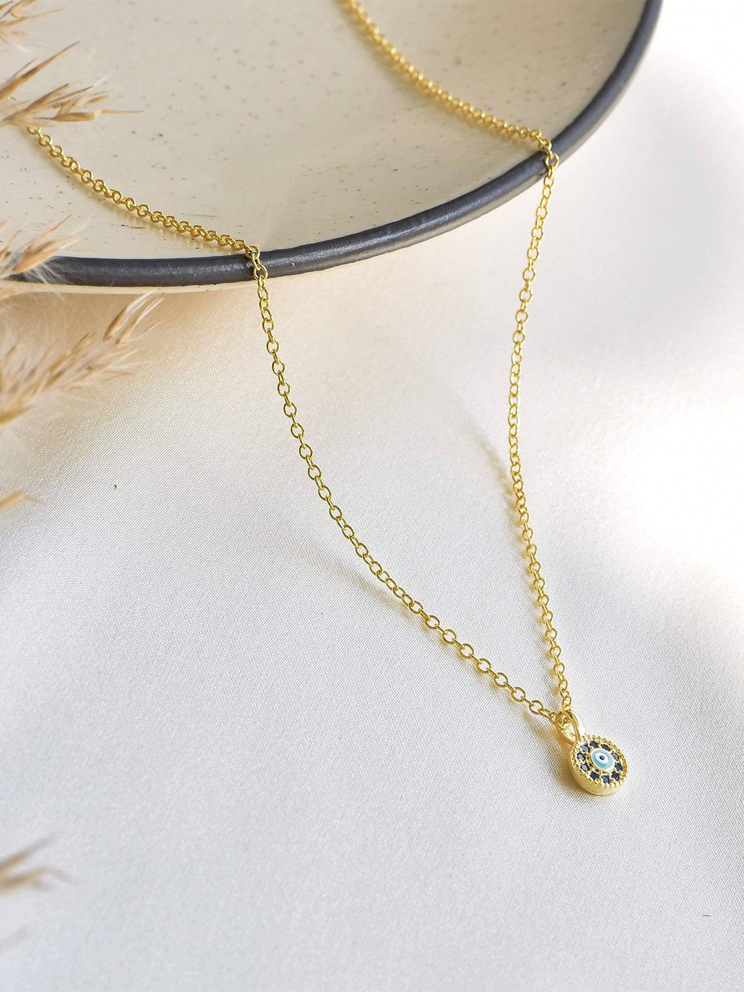 

Klissaa Gold-Toned & Blue Studded Nina Gold Necklace