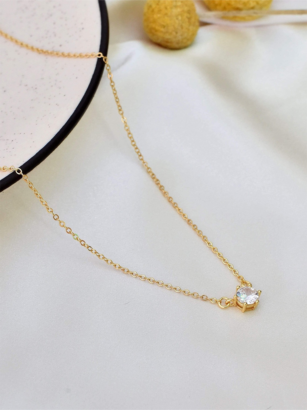 

Klissaa Gold-Toned White Brass Gold-Plated Floating Diamond Necklace