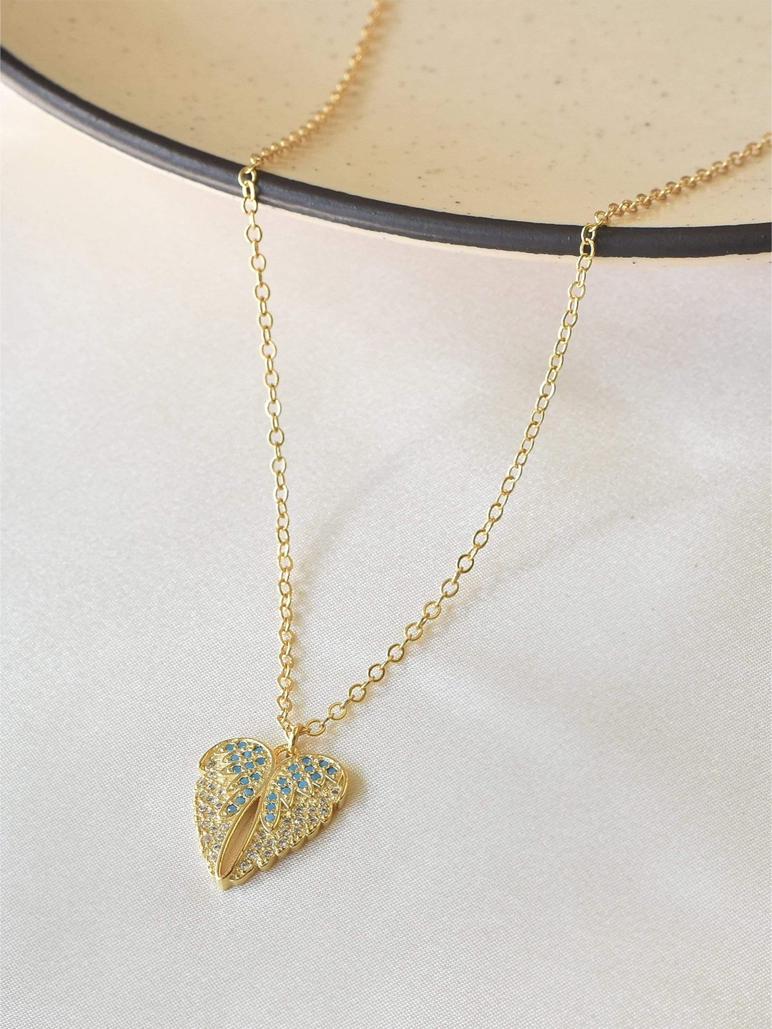 

Klissaa Blue Brass Gold-Plated Butterfly Heart Necklace