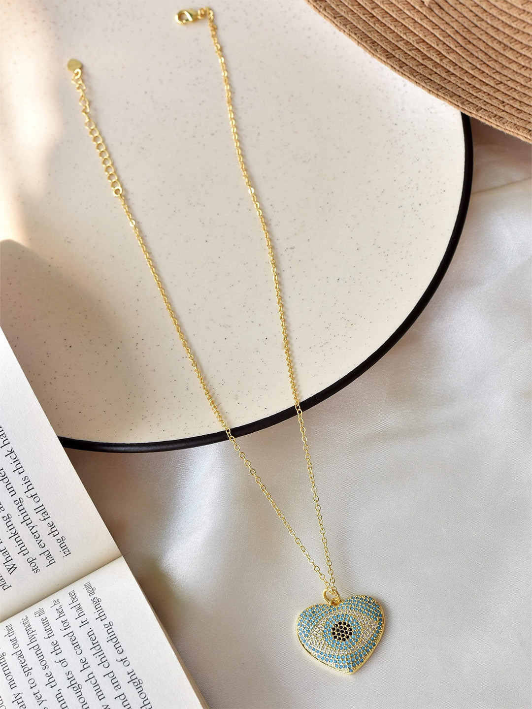 

Klissaa Blue Brass Gold-Plated Evil Eye Love Necklace