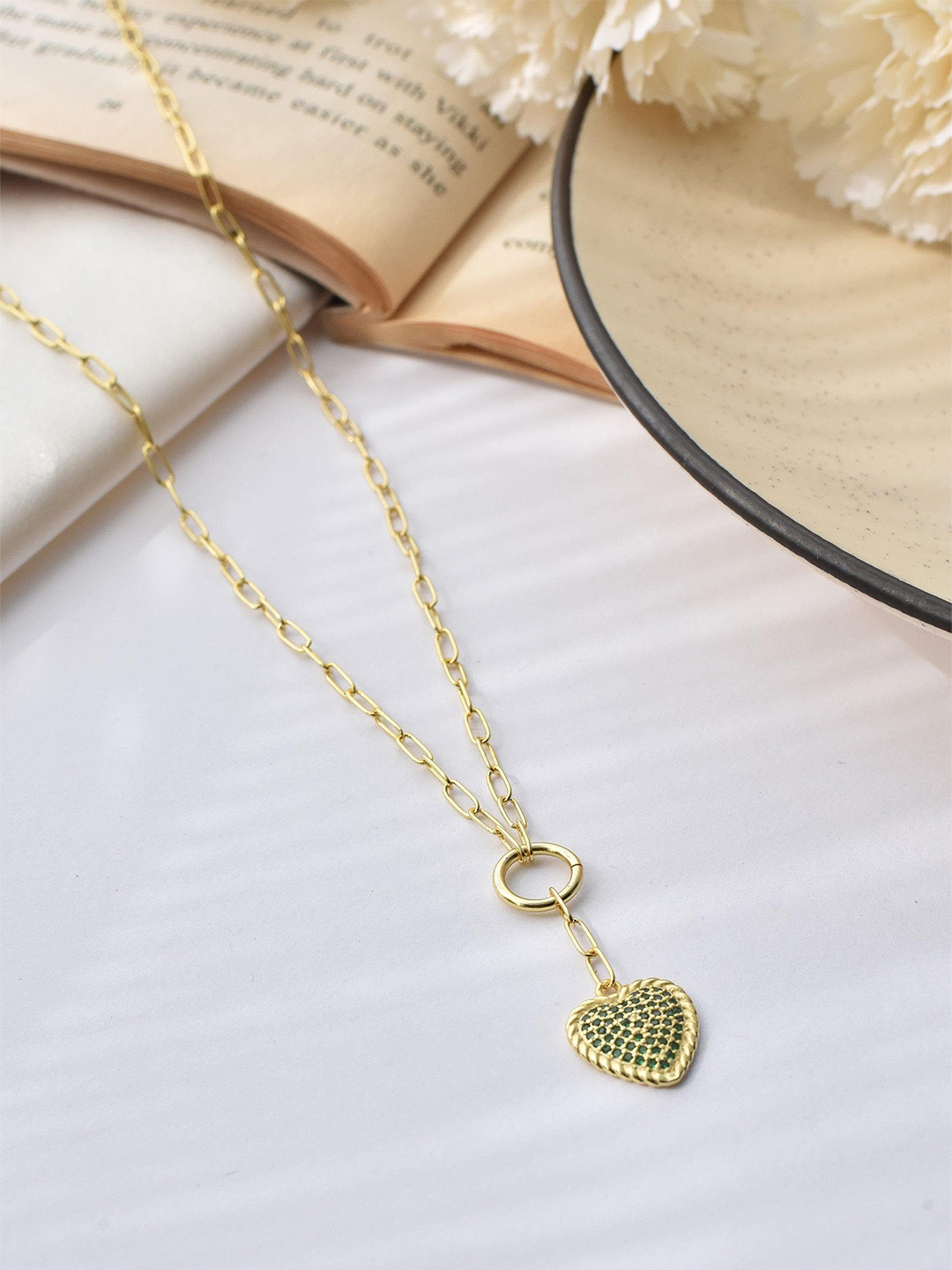 

Klissaa Green Heart Statement Necklace, Gold