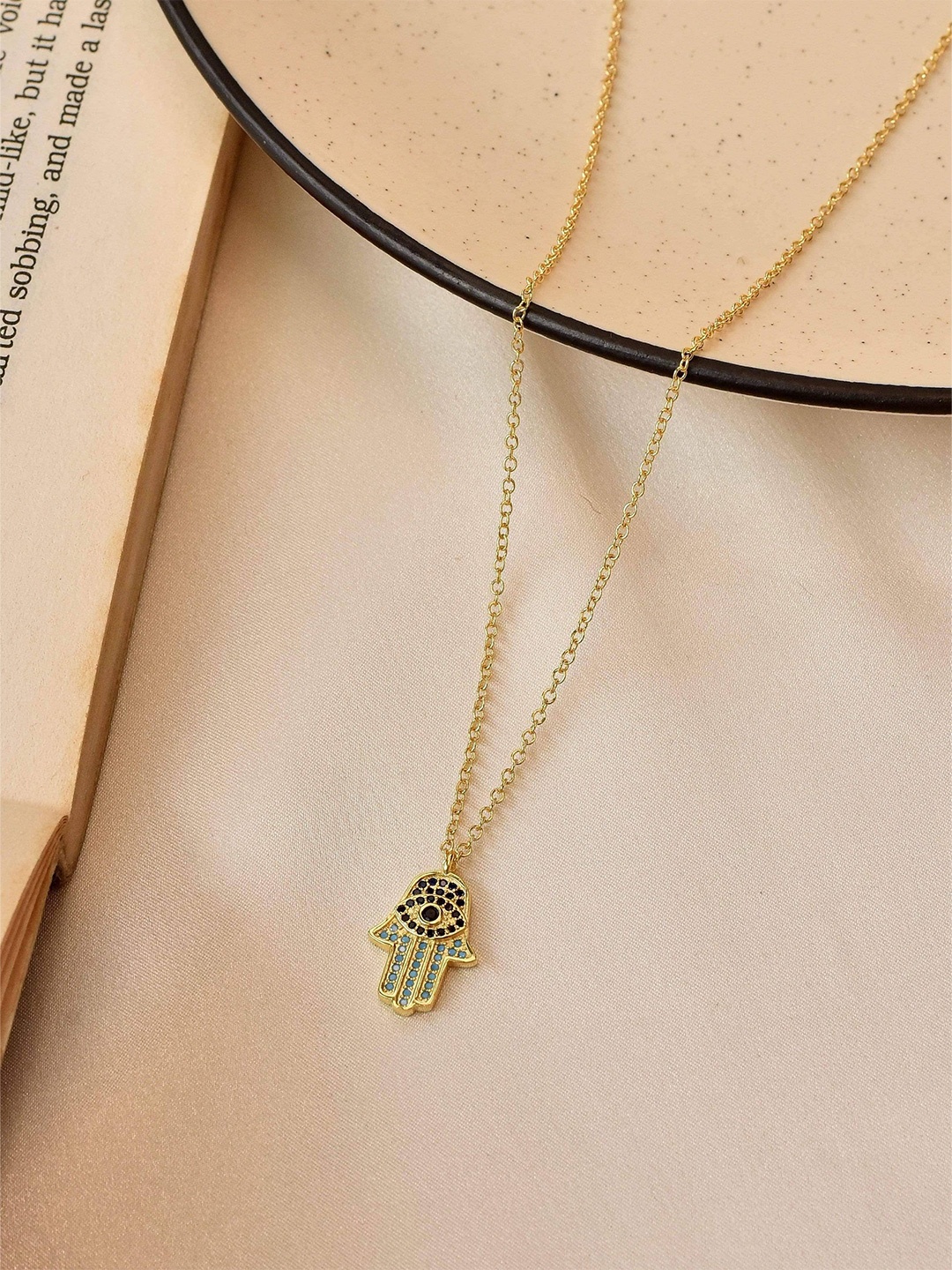 

Klissaa Gold-Toned Brass Gold-Plated Hamsa Necklace