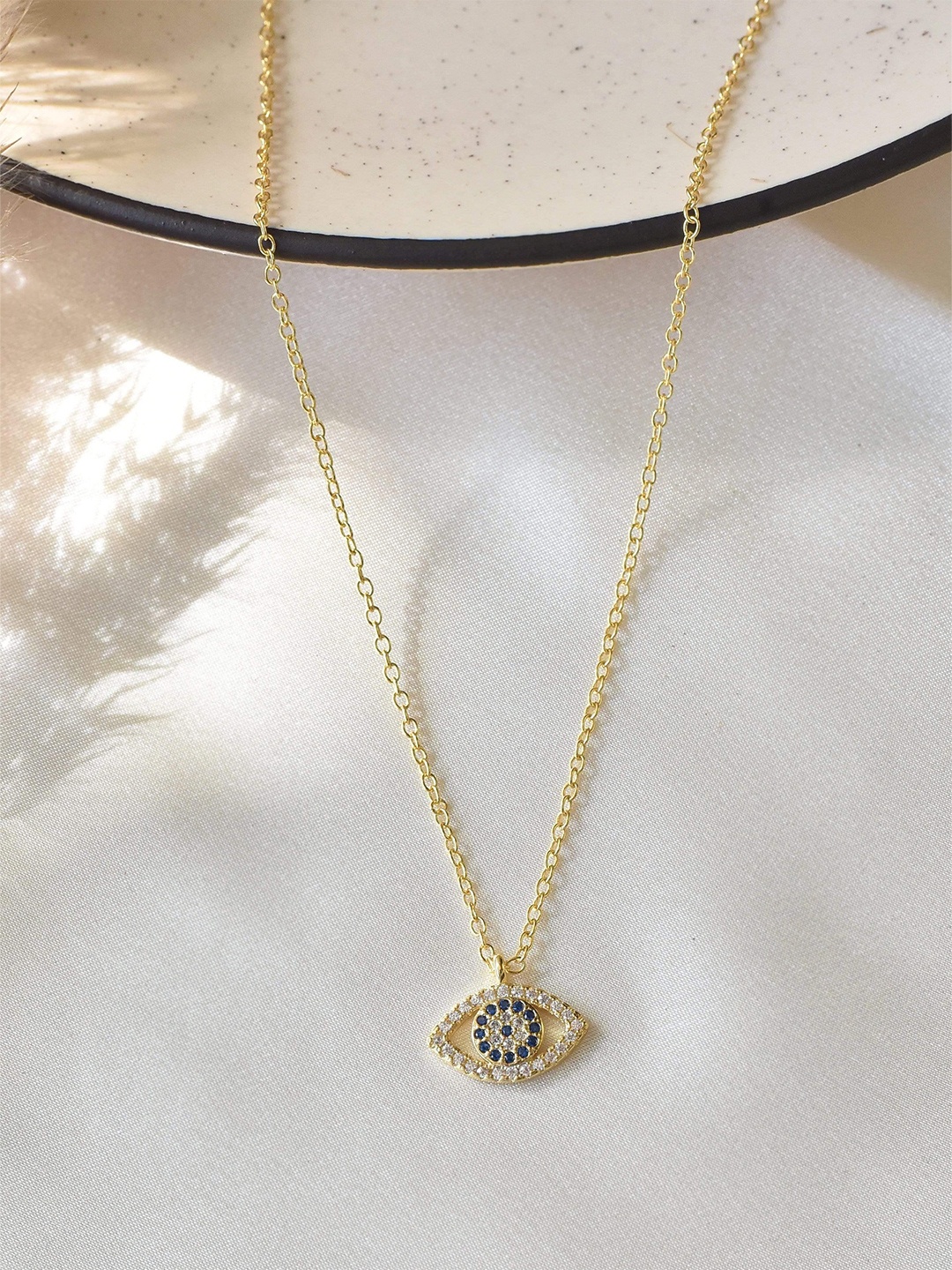 

Klissaa Gold-Toned Blue Brass Gold-Plated Britto Evil Eye Necklace