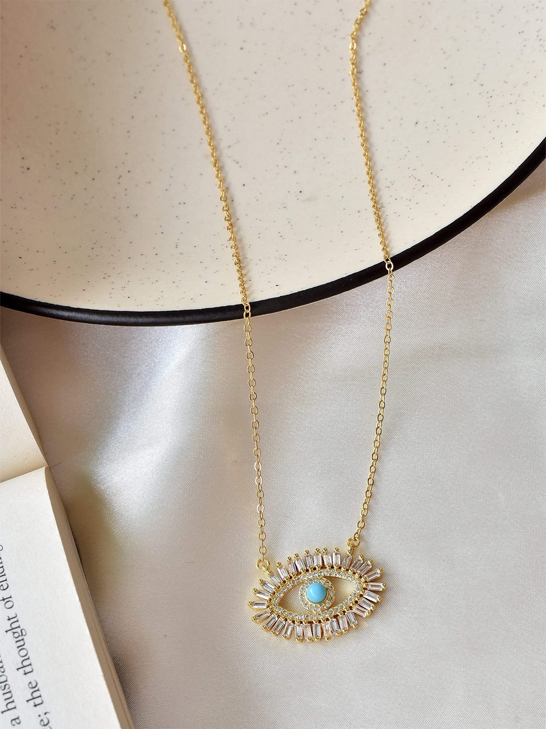 

Klissaa Gold-Toned White Brass Gold-Plated Eye Promise Necklace