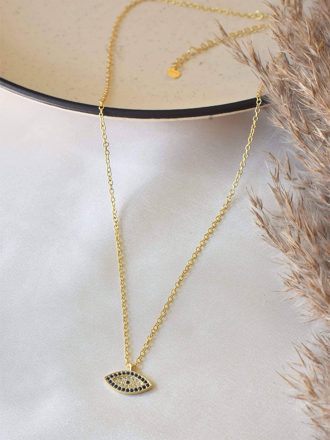

Klissaa Gold-Toned White Brass Gold-Plated Evil Eye Necklace
