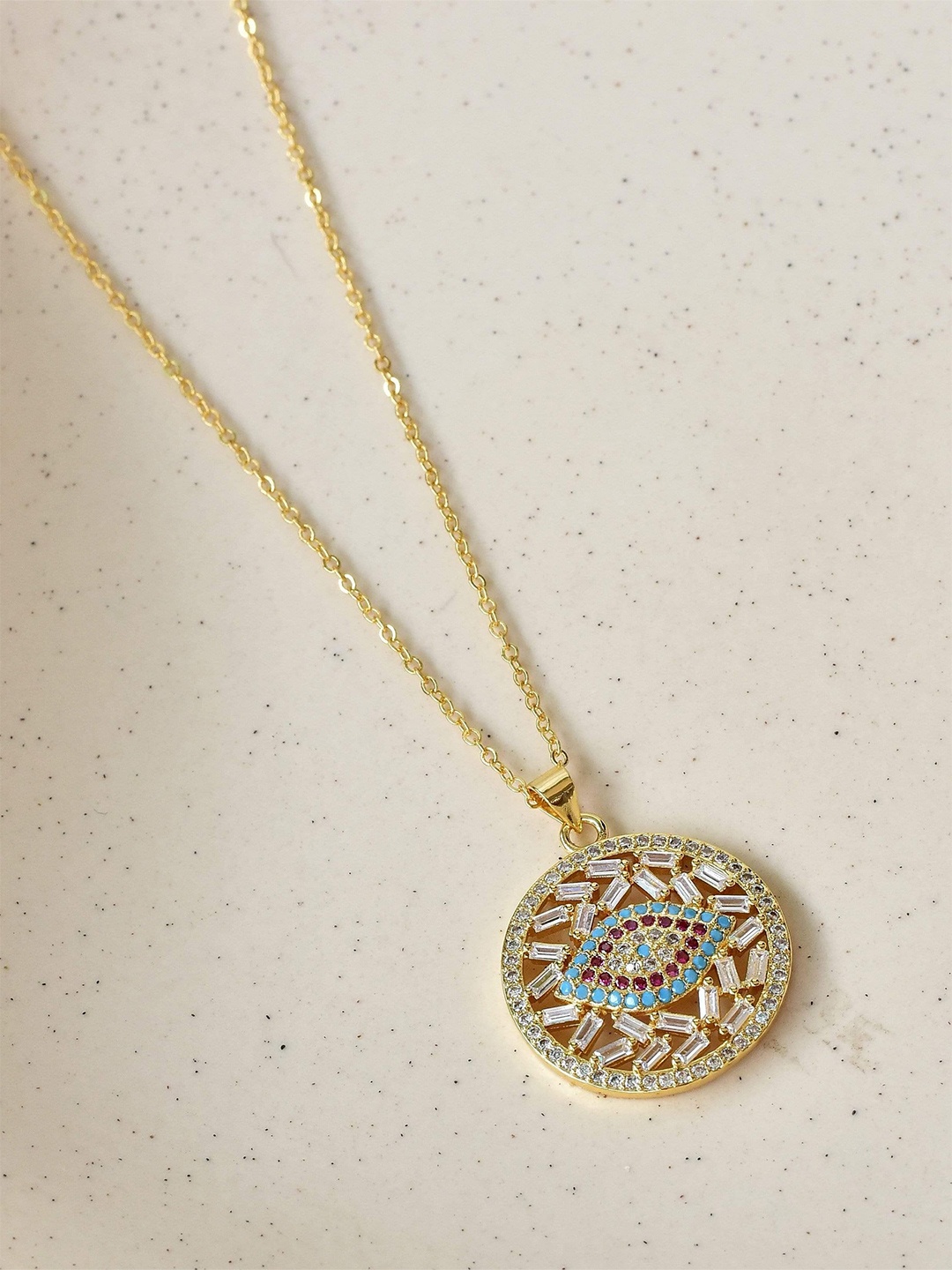 

Klissaa Gold-Toned White Brass Gold-Plated Evil Eye Necklace