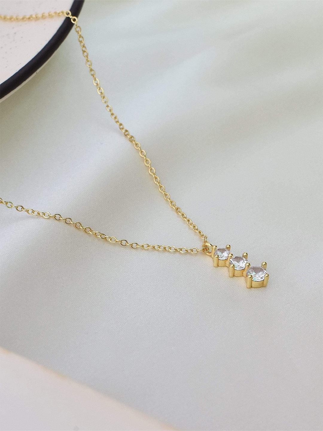 

Klissaa Gold-Toned & White Brass Solitaire Trio Gold Plated Necklace