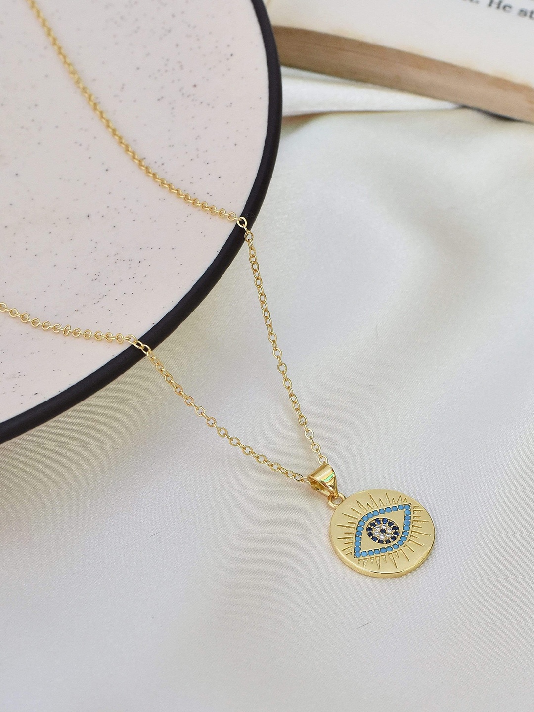 

Klissaa Gold-Toned & White Brass Gold Evil Eye Coin Necklace