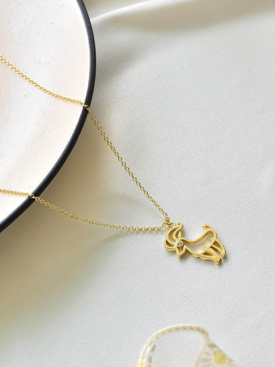 

Klissaa Gold-Toned White Capricorn Zodiac Gold Plated Necklace