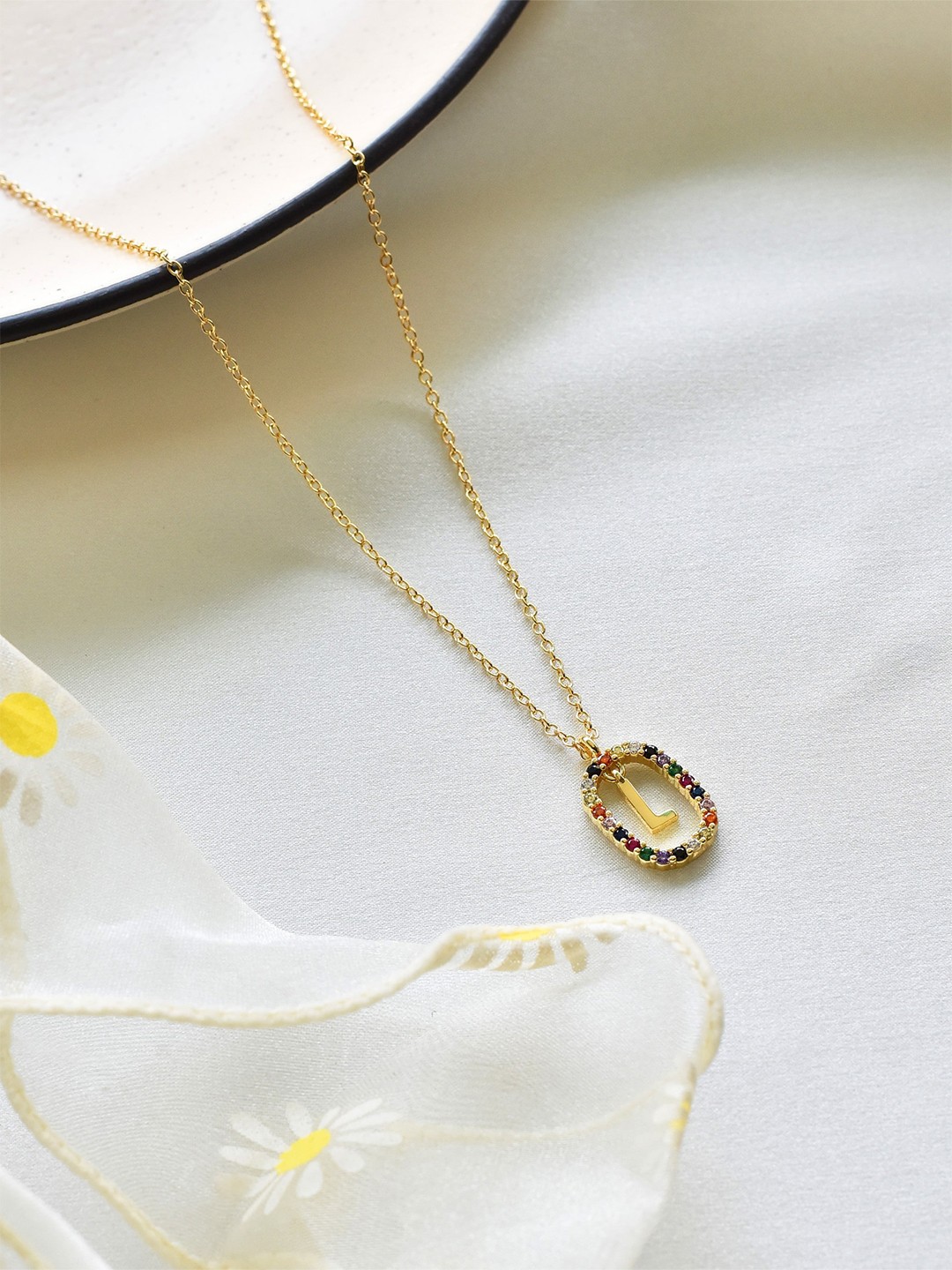 

Klissaa Gold-Toned & Purple Brass Gold-Plated Personalised Initial Letter Necklace-L