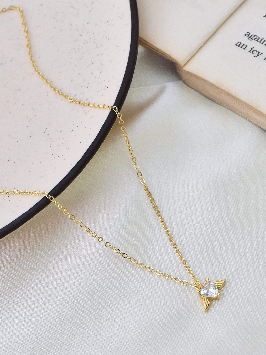 

Klissaa Gold-Toned White Angelic Vibes Solitaire Necklace