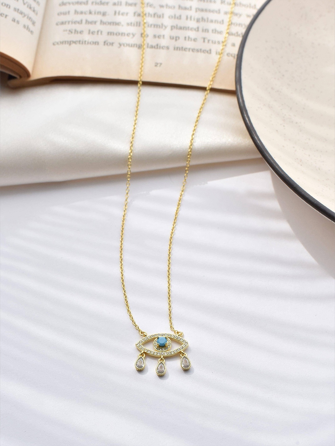 

Klissaa Blue Brass Gold-Plated Evil Eye Stunner Necklace