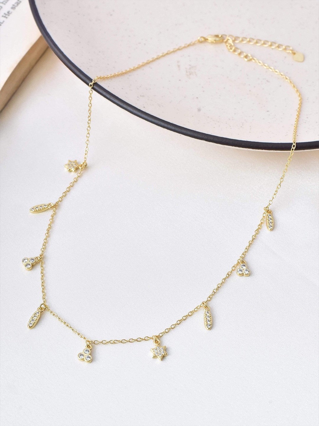 

Klissaa White Olivia Multi Charm Necklace, Gold