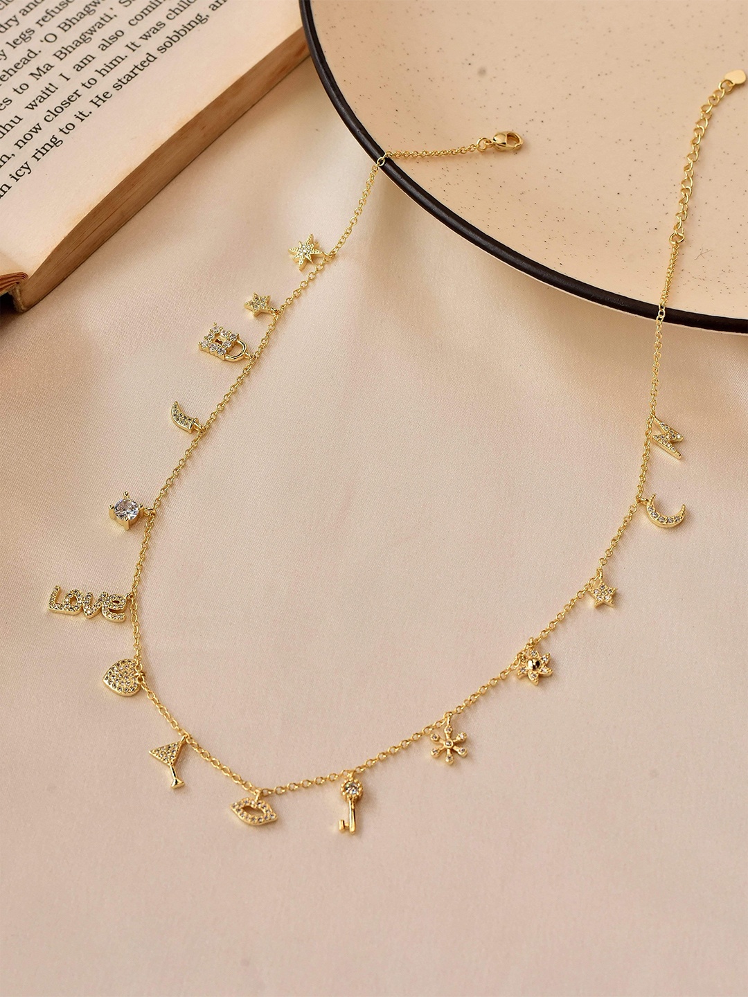 

Klissaa White Brass Gold-Plated Alicia Multi-Charms Necklace