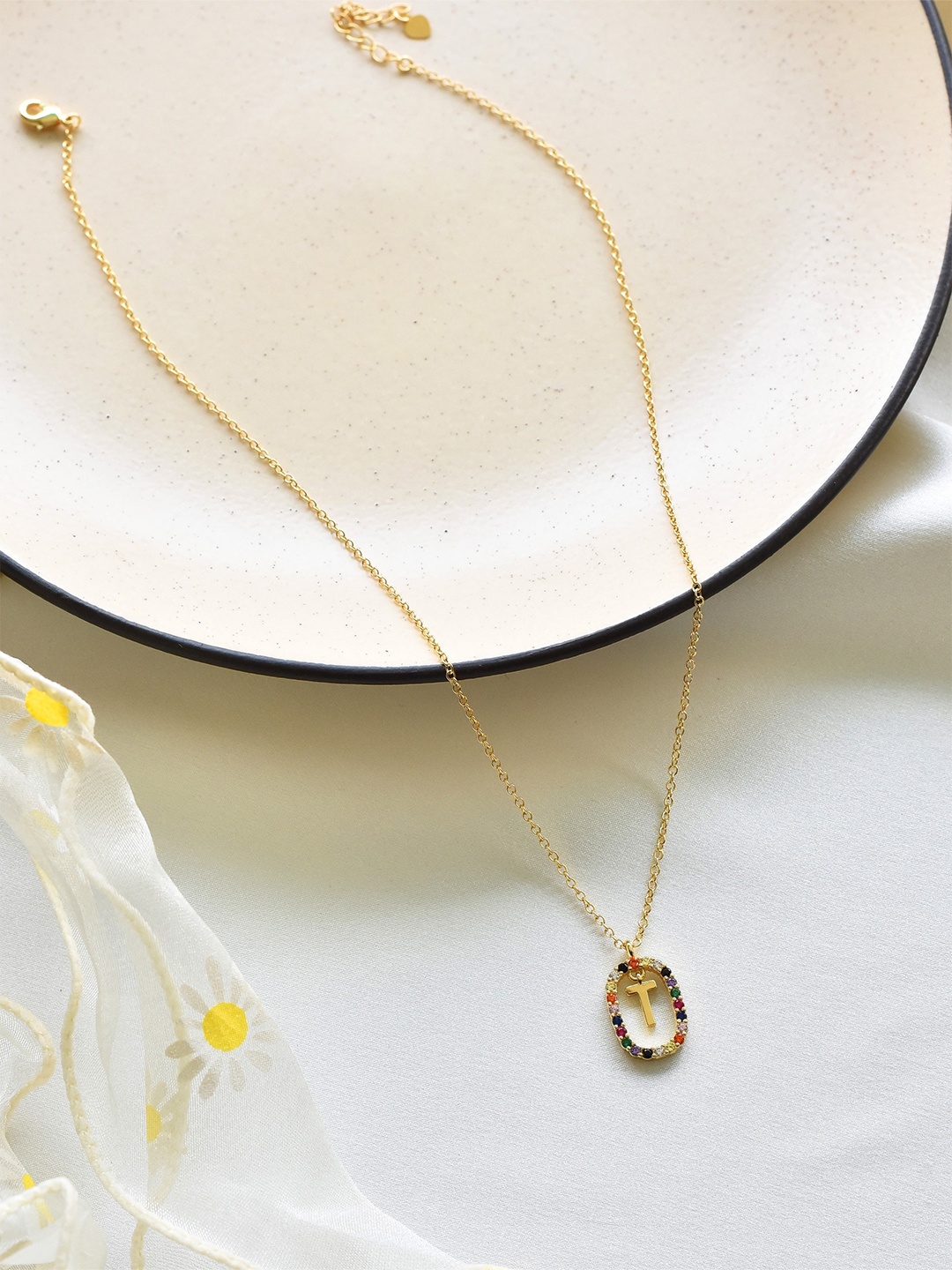 

Klissaa Gold-Toned White Brass Personalised Initial Letter Necklace-T