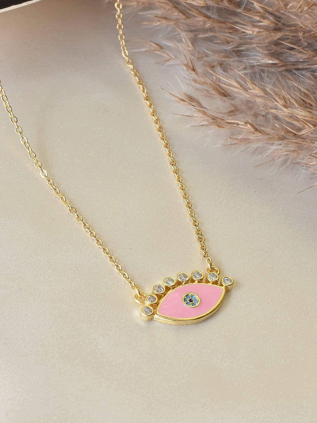 

Klissaa Gold-Toned Pink Gold-Plated Pendant With Necklace