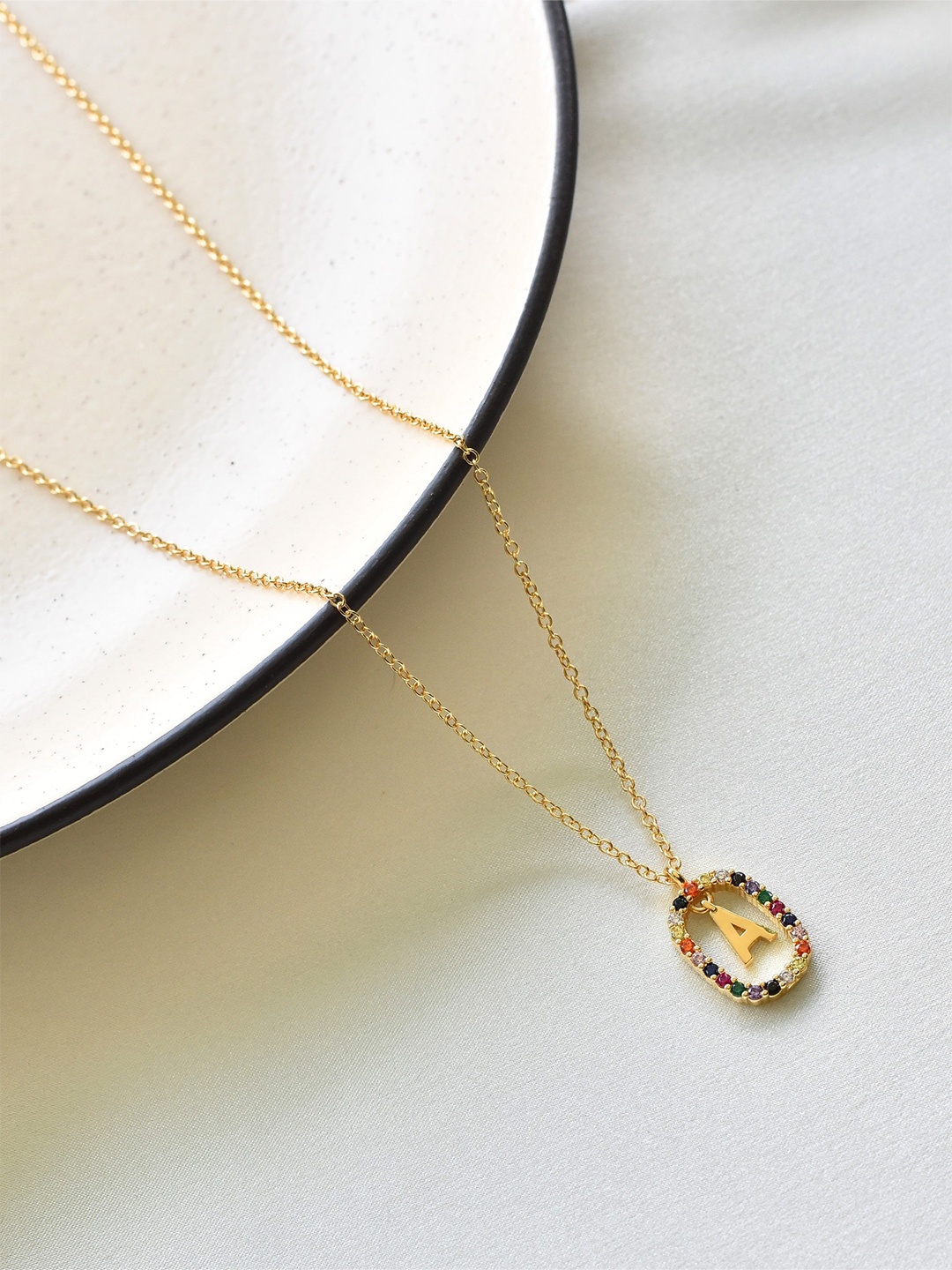 

Klissaa Gold-Toned Purple Brass Letter Necklace-A Necklace