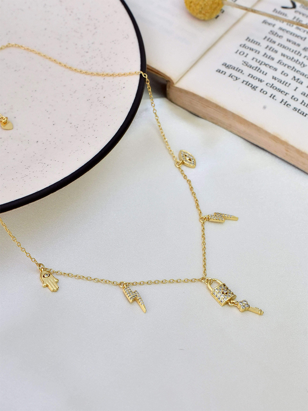 

Klissaa Gold Plated & White Brass Gold-Plated Anabelle Multi Charms Necklace