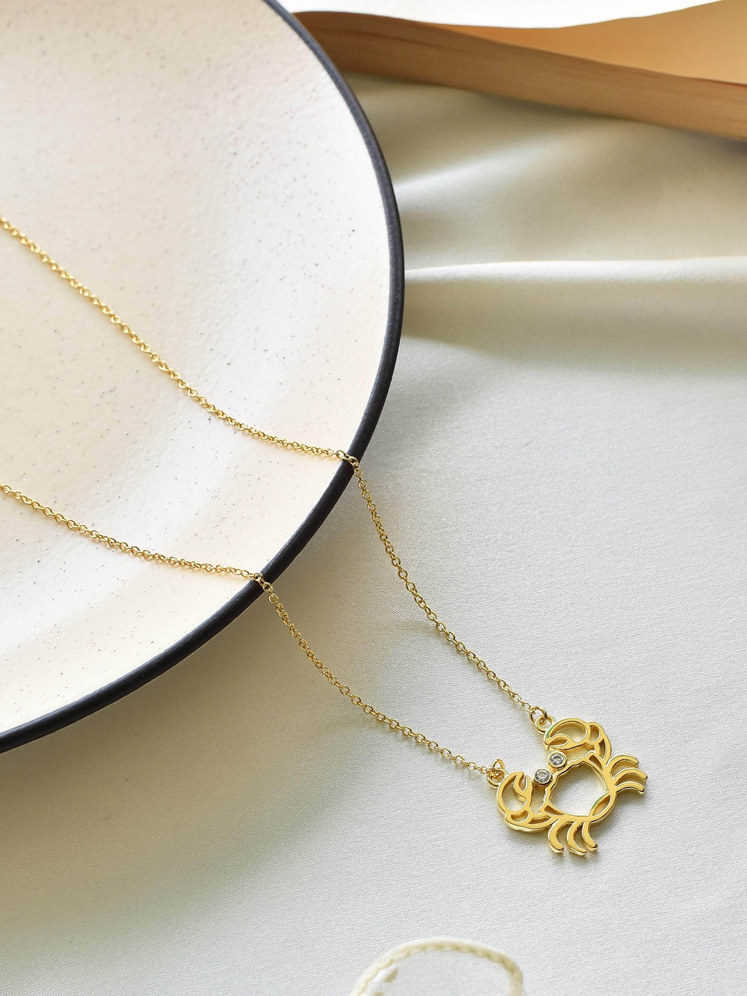 

Klissaa Gold-Toned White Brass Gold-Plated Cancer Zodiac Necklace