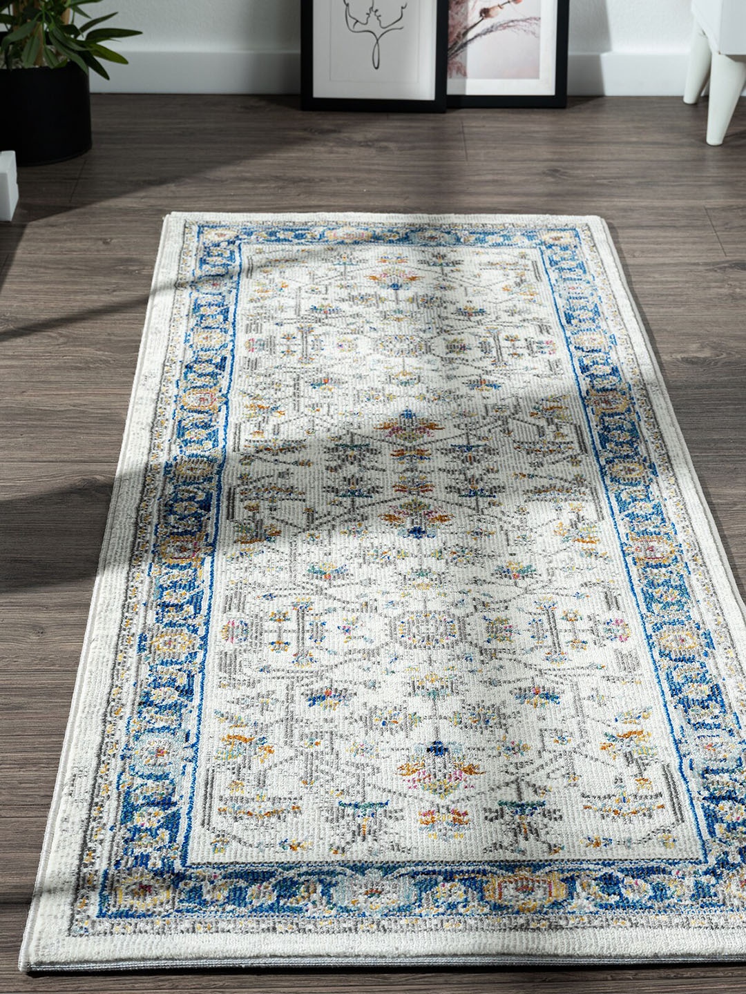 

OBSESSIONS Navy Blue & White Ethnic Motif Anti-static Floor Runner