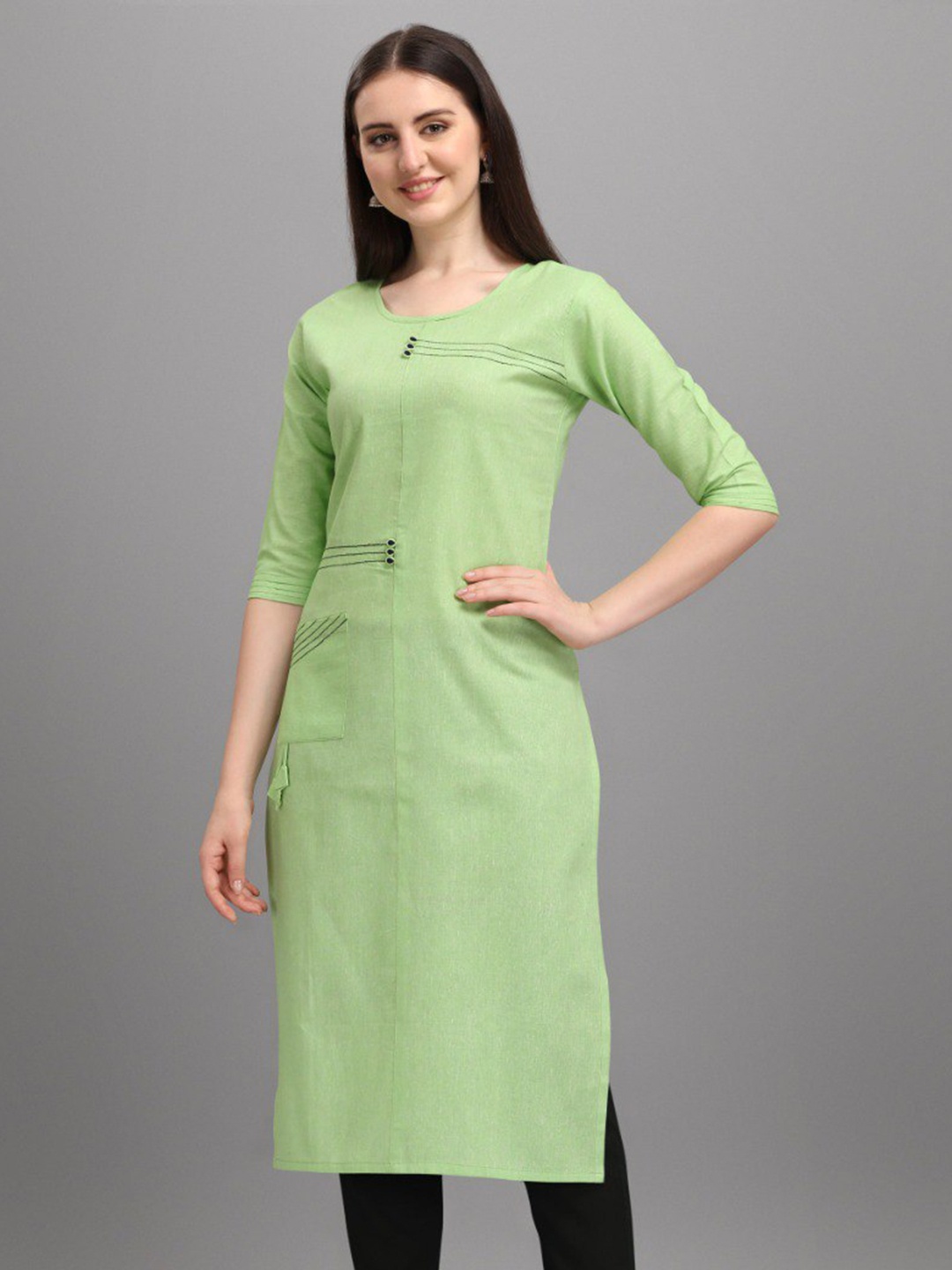 

RIVAMA Women Green Thread Work Kurta