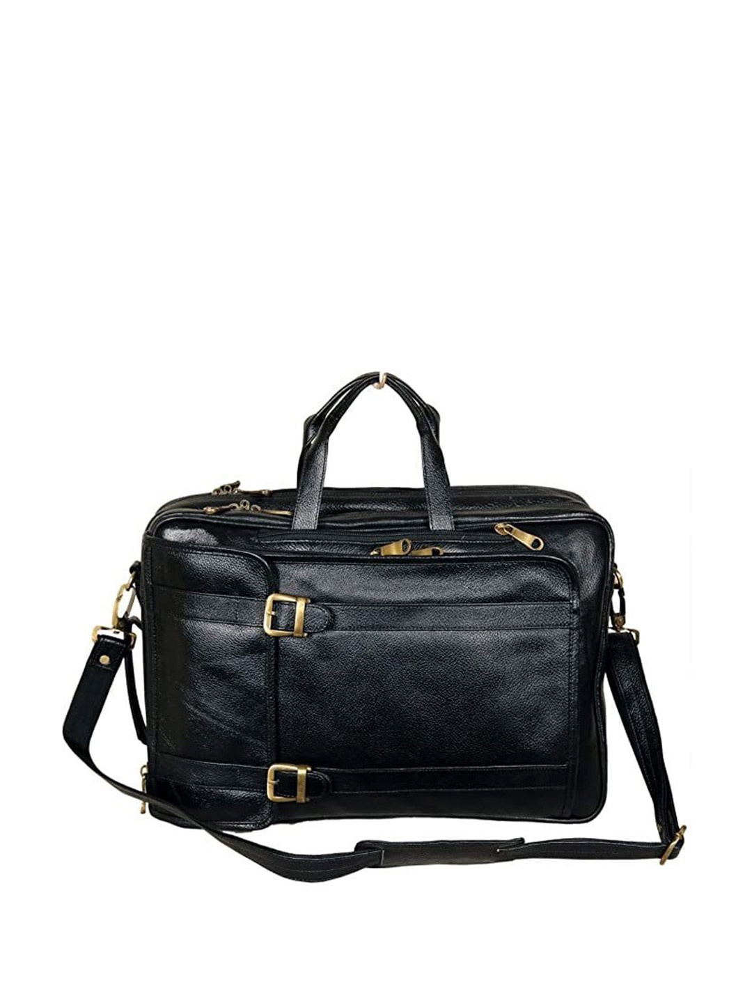 

RICHSIGN Men Black Leather Laptop Bag