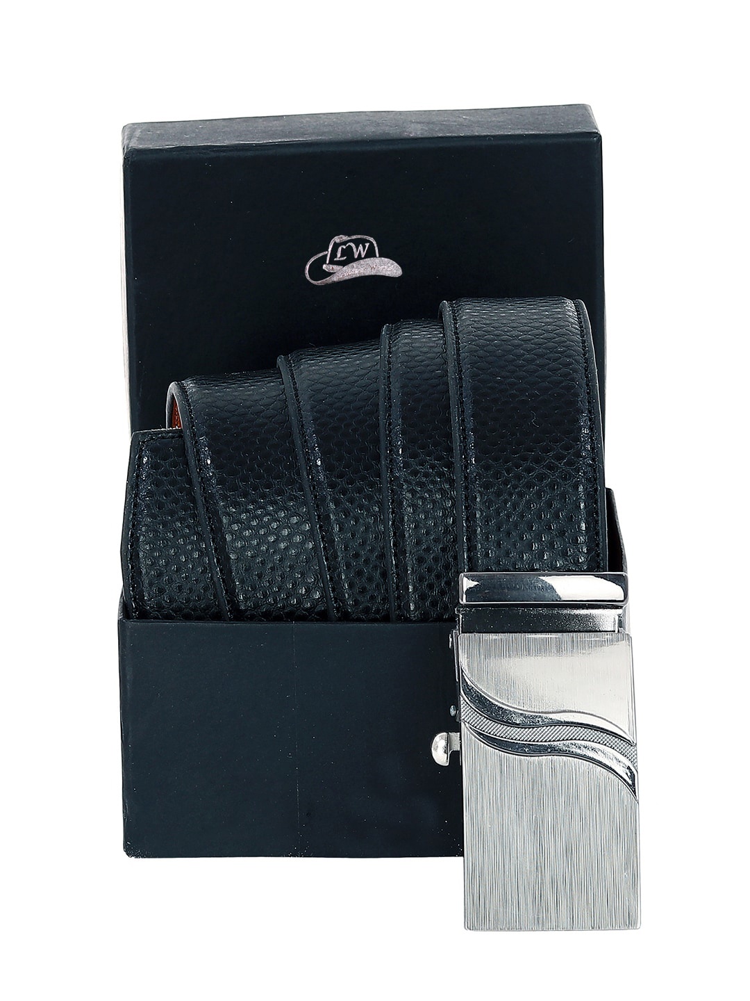 

Leather World Men Black Textured Genuine Leather Formal Belt