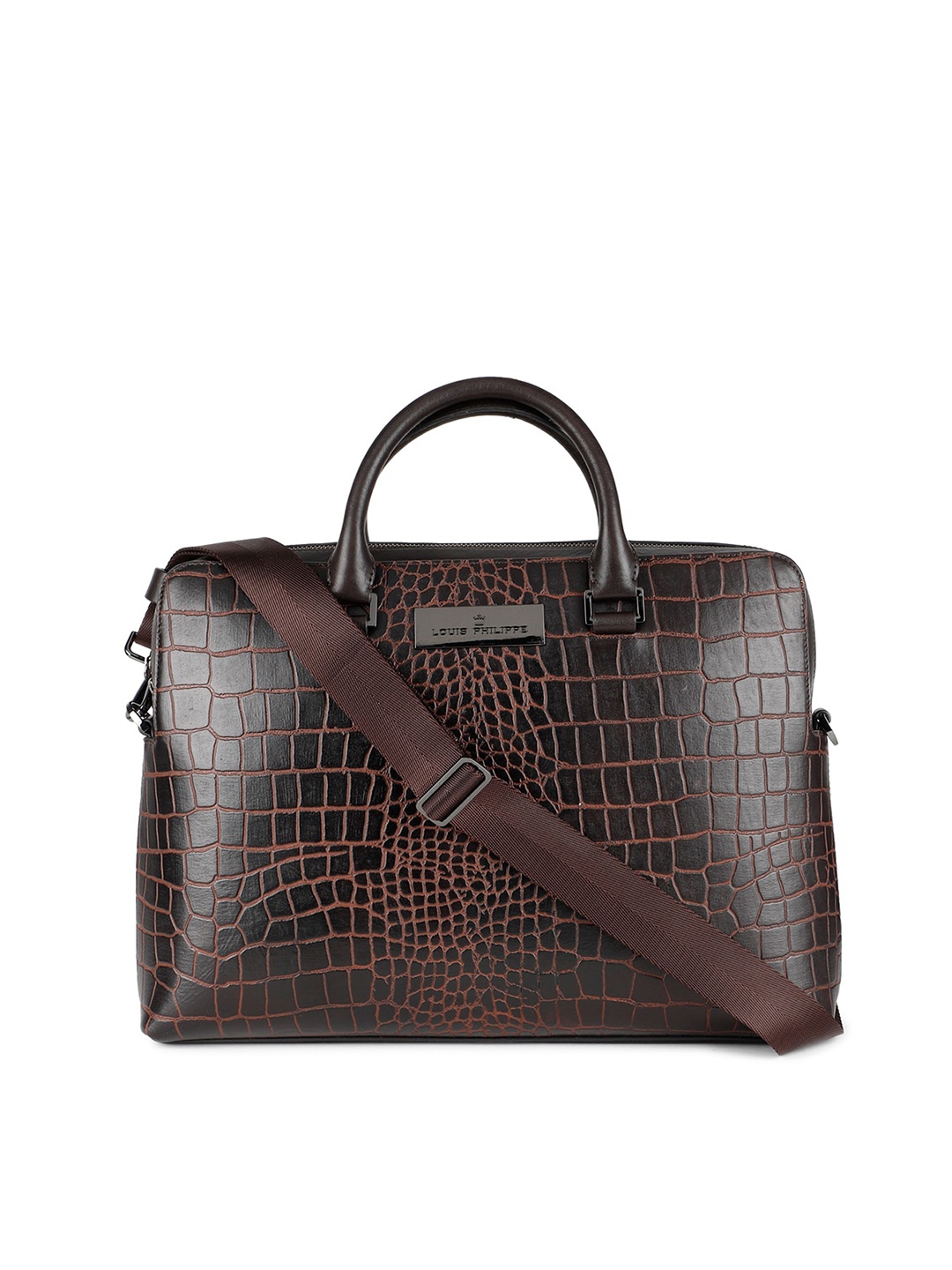 

Louis Philippe Men Brown Textured Leather Laptop Bag