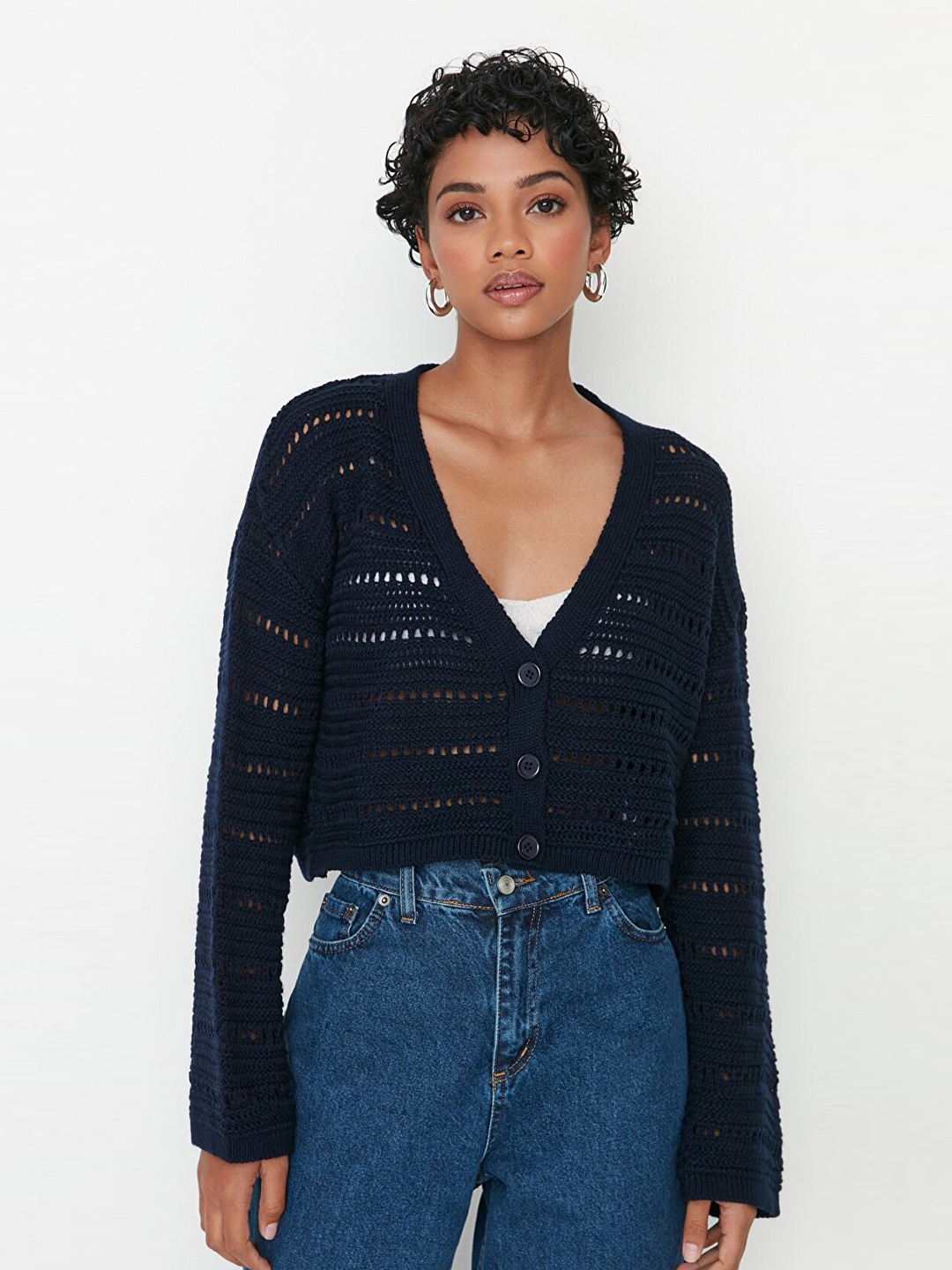 

Trendyol Women Navy Blue Crop Top