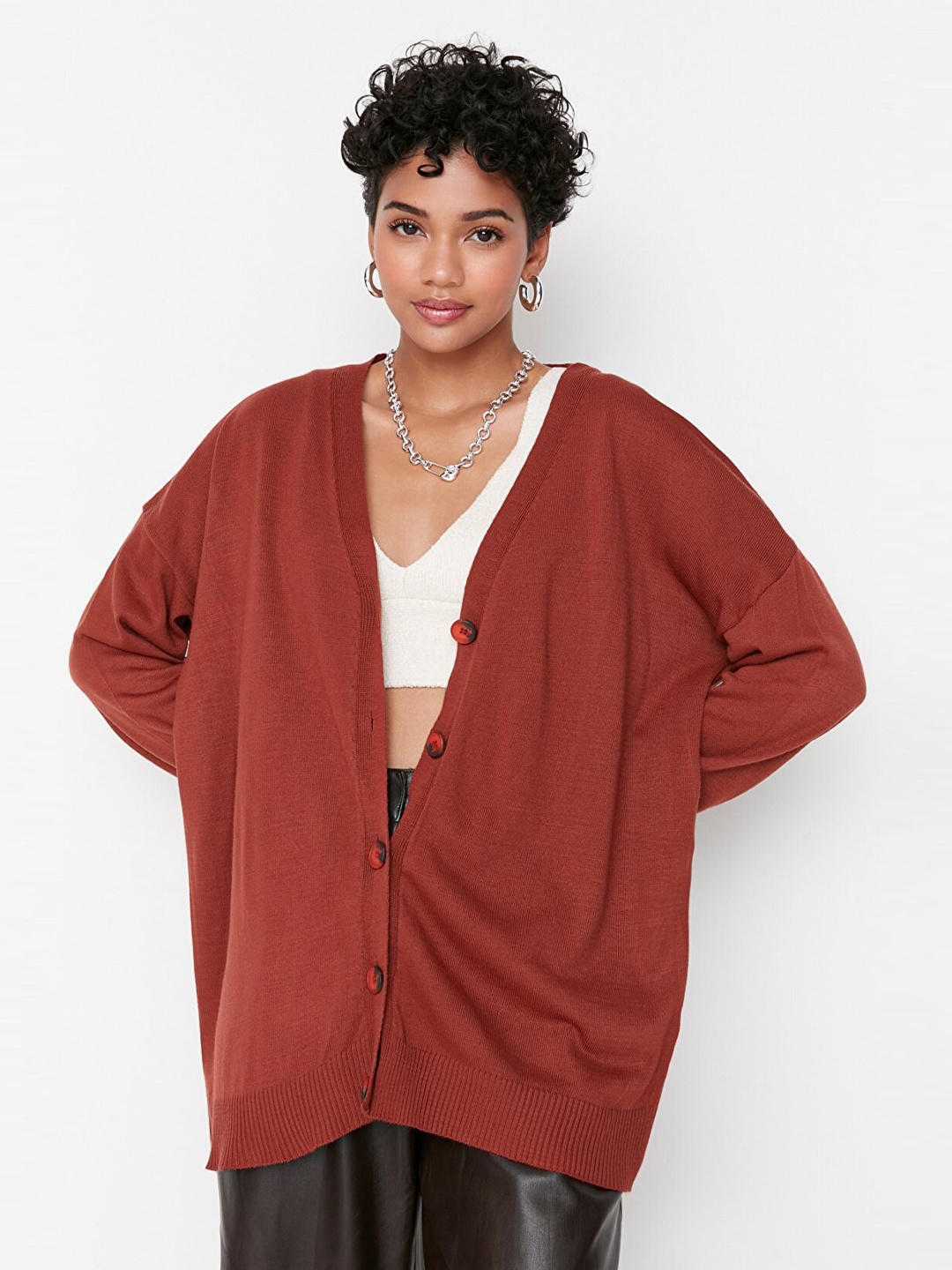 

Trendyol Women Brown Longline Cardigan