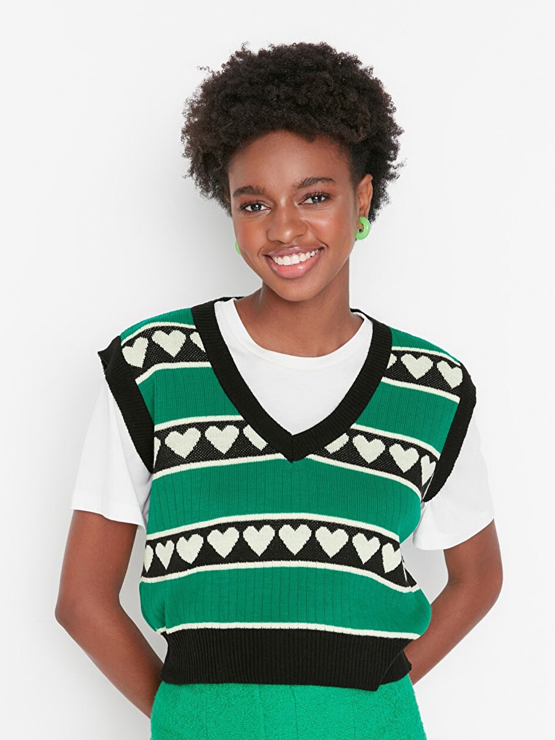 

Trendyol Women Black & Green Print Top