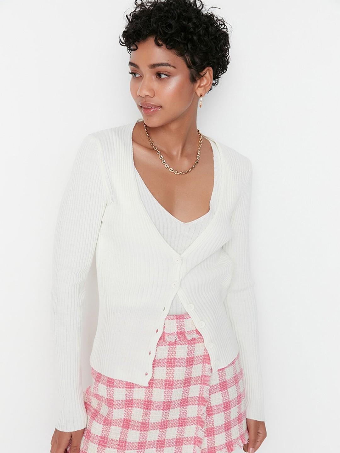 

Trendyol Women Off White Self Design Top