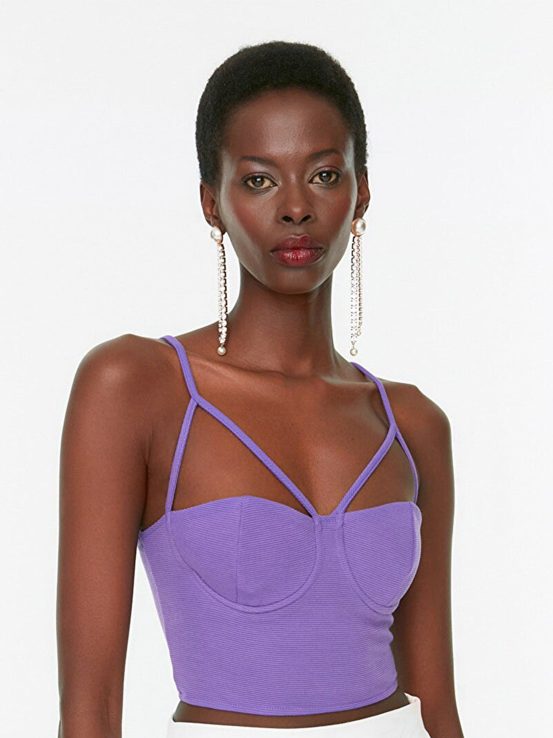 

Trendyol Women Purple Solid Tank Crop Top