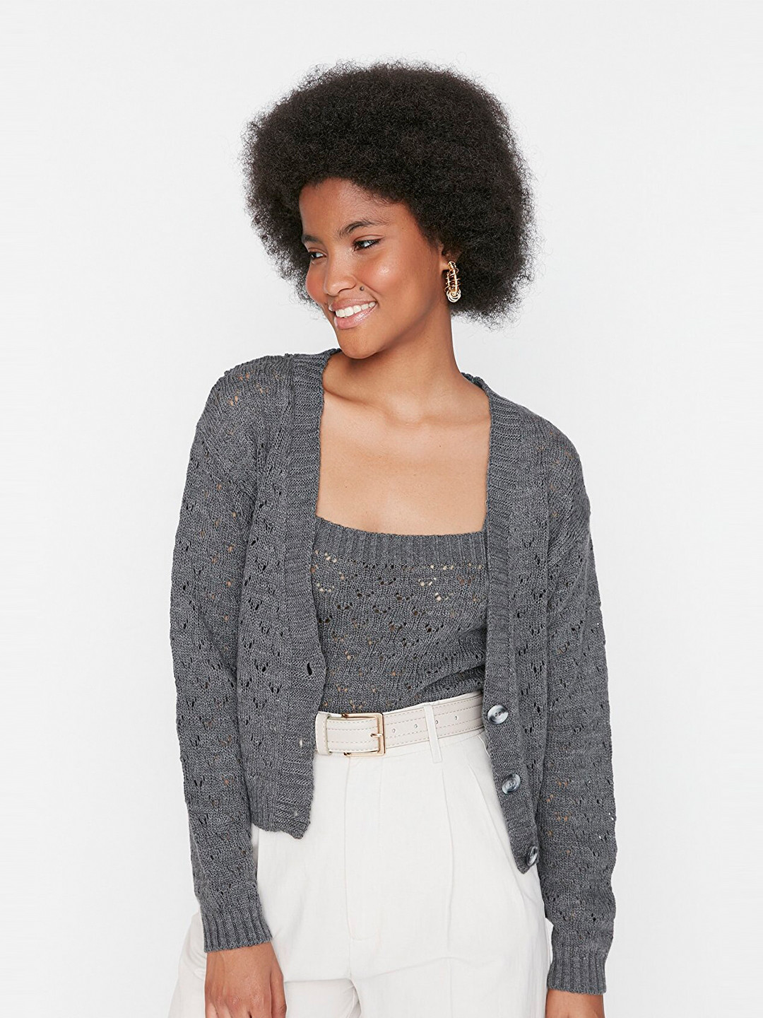 

Trendyol Shoulder Strap Crop Top with Cardigan, Na