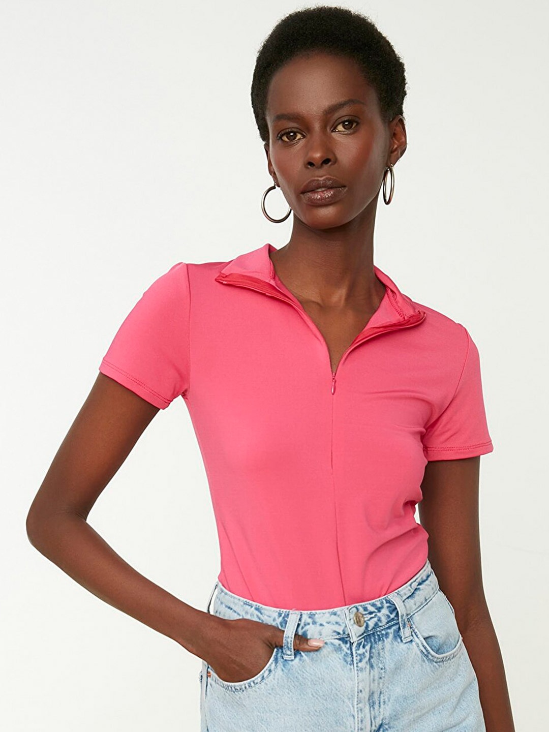 

Trendyol Pink Solid Body Suit Top