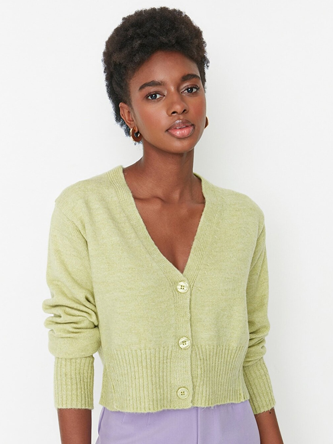 

Trendyol Women Green Crop Cardigan Sweater