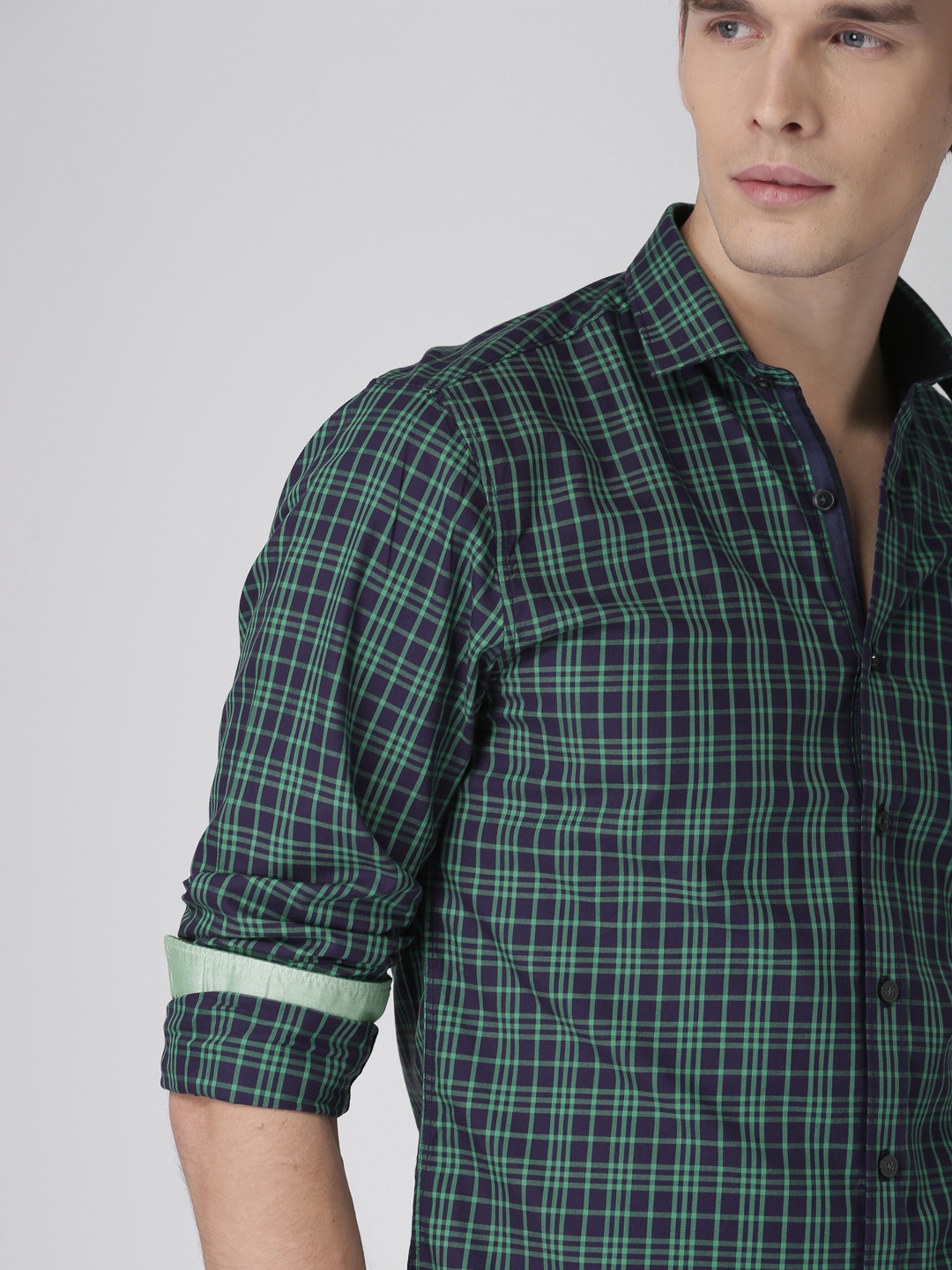 

INVICTUS Men Blue & Green Slim Fit Tartan Checks Casual Shirt