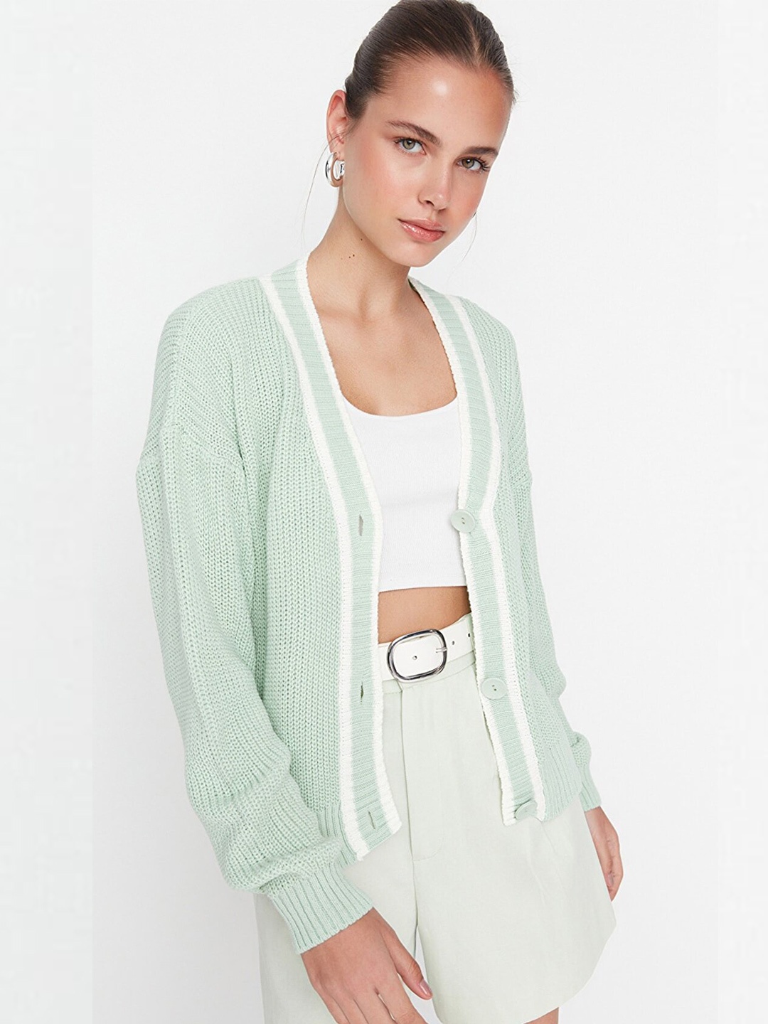 

Trendyol Women Green Open Front Cardigan