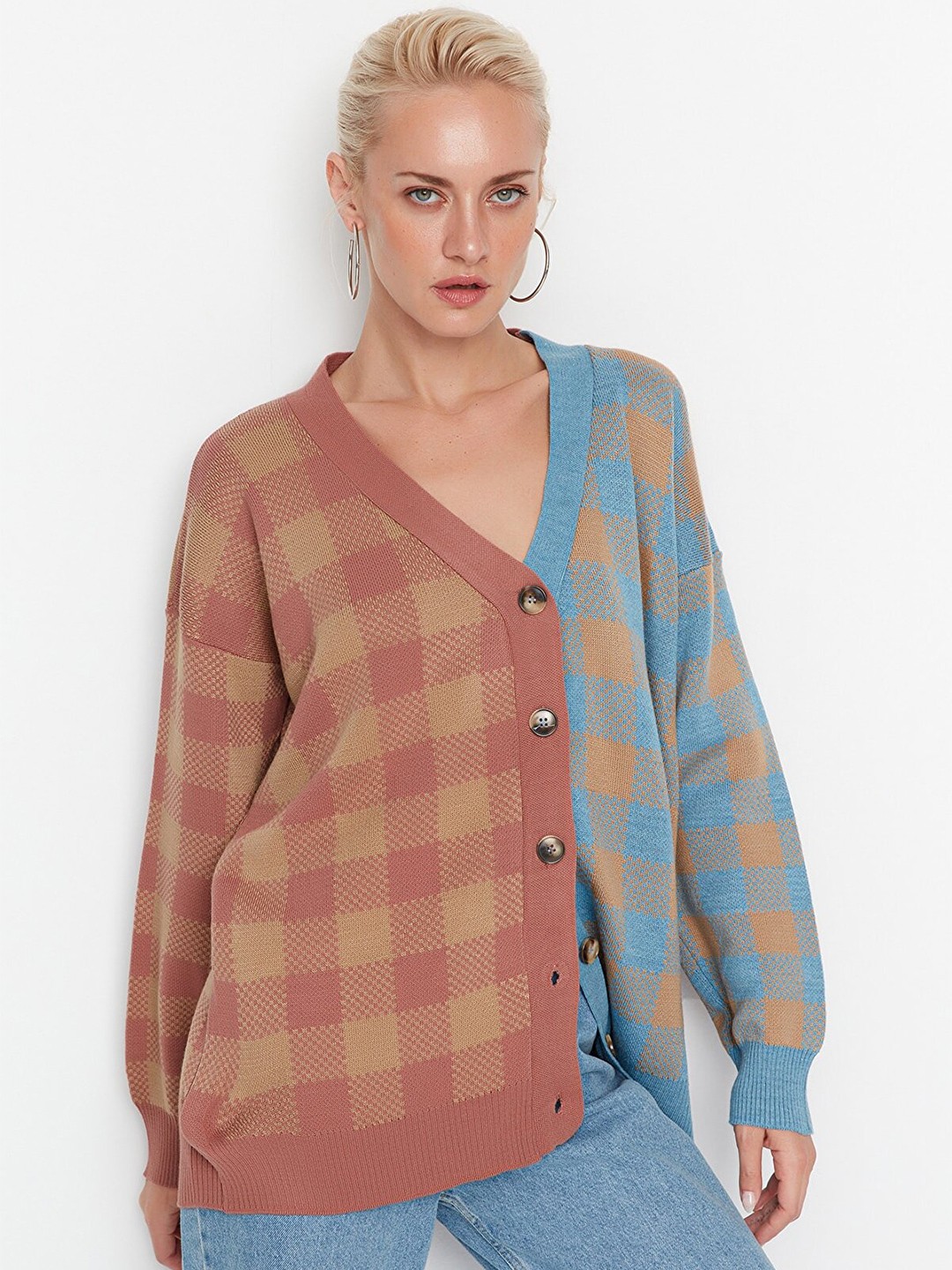 

Trendyol Brown & Blue Checked Top