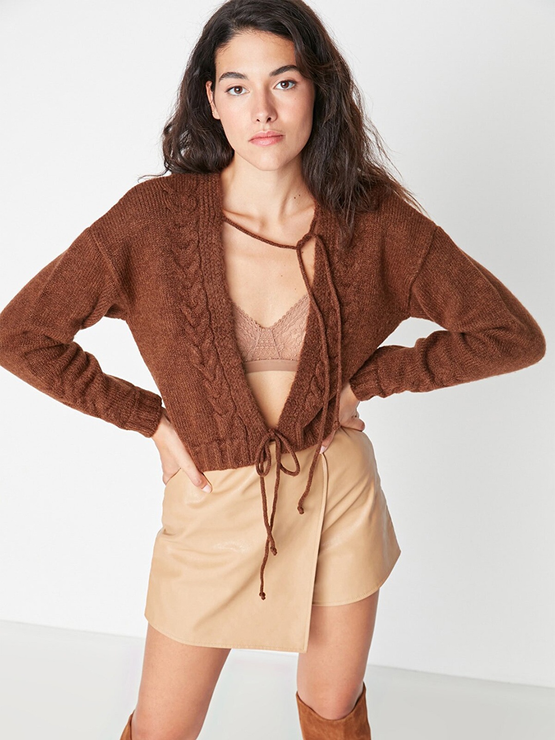 

Trendyol Women Brown Cable Knit Crop