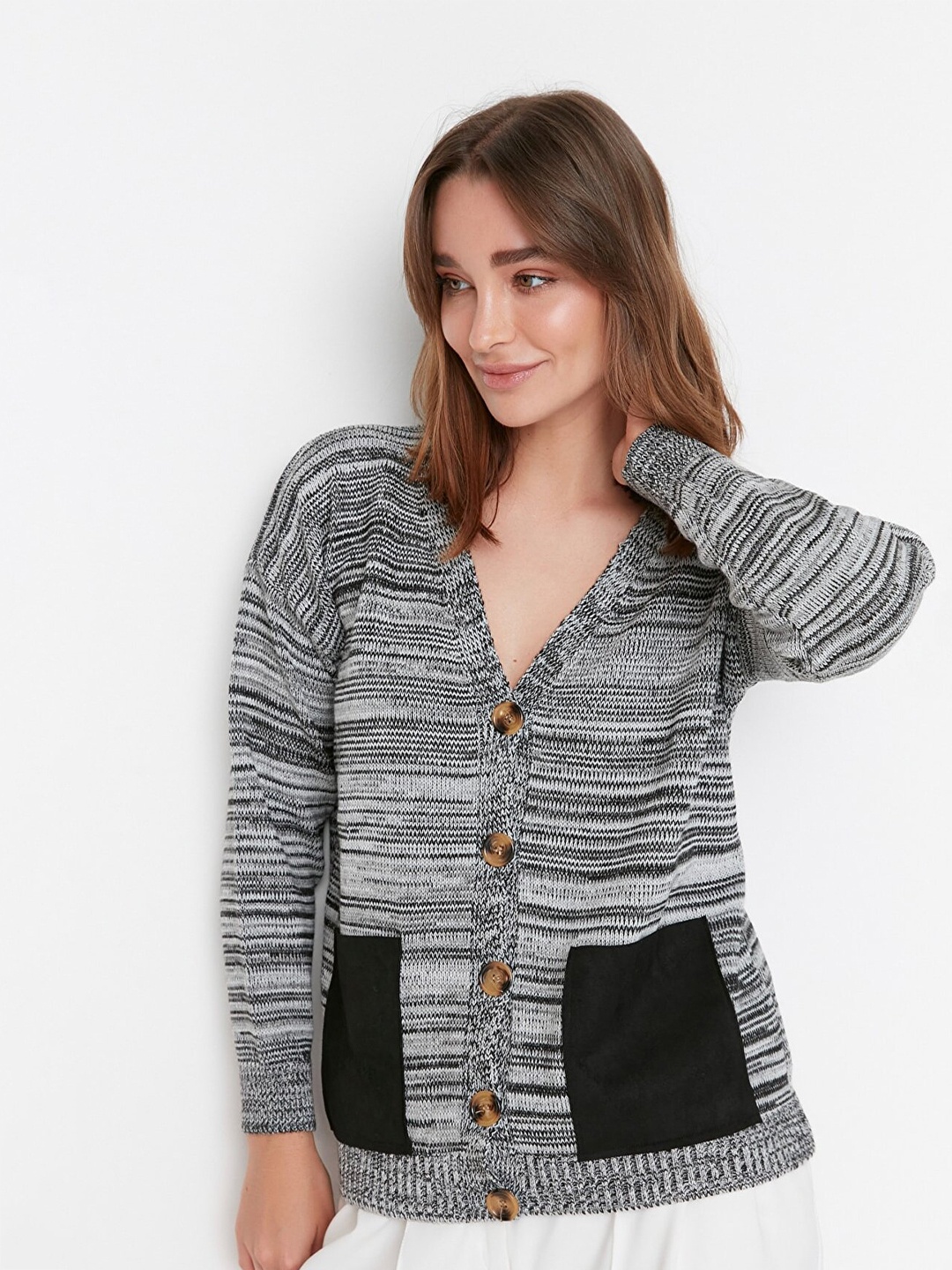

Trendyol Women Black & White Cardigan