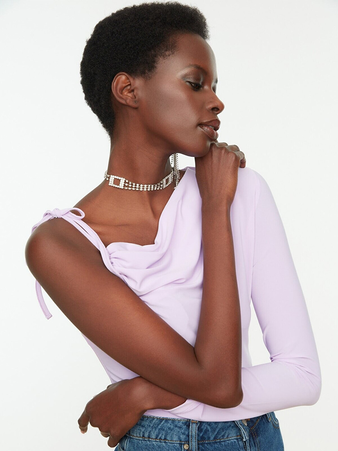 

Trendyol Women Lavender One Shoulder Crop Top