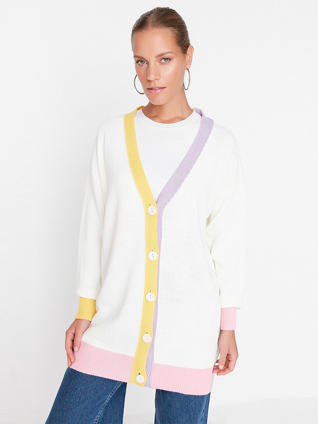 

Trendyol Women Off White Longline Cardigan